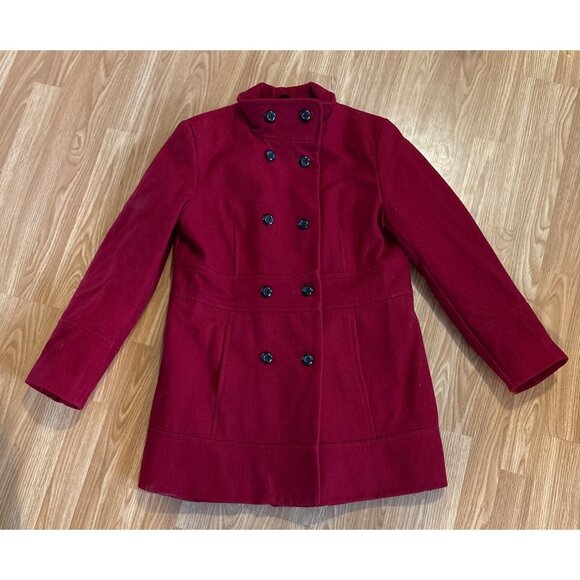 Tower By London Fog Coat Womens Lg Red Double Breasted Wool Blend Peacoat Lined - Picture 2 of 11